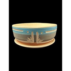 Vtg Southwest Superstition Stoneware Succulents Planter Clay Pottery 7” Incised